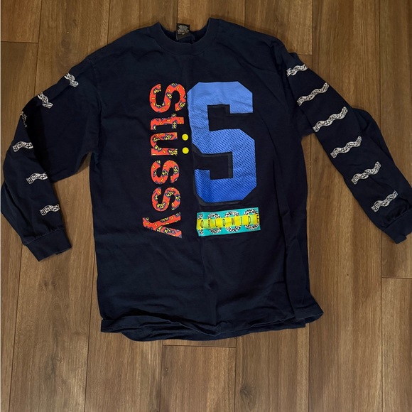 Stussy Navy Long Sleeve Graphic Shirt with Blue and Red Accents - Picture 1 of 3